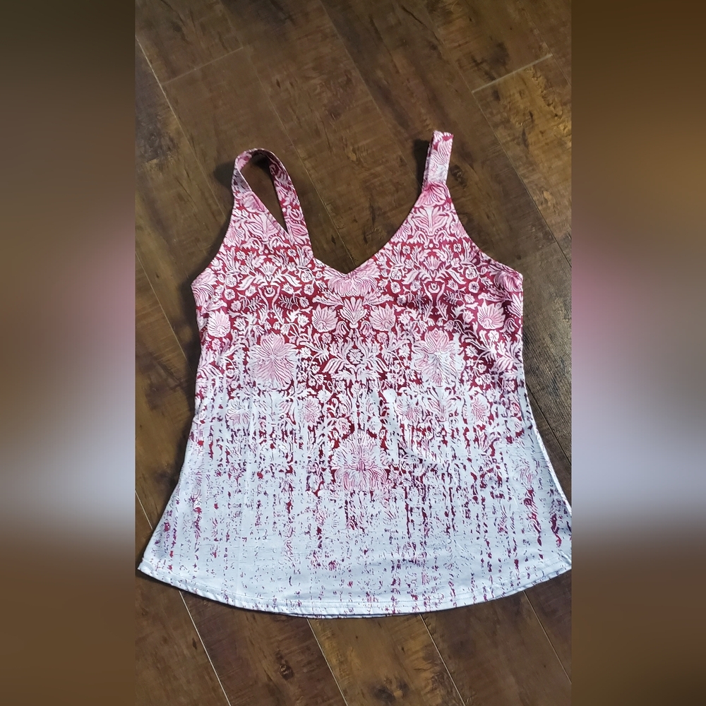 Floral Burgundy and Gray/Silver Women's Tank Top Size M